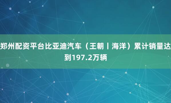 郑州配资平台比亚迪汽车（王朝丨海洋）累计销量达到197.2万辆